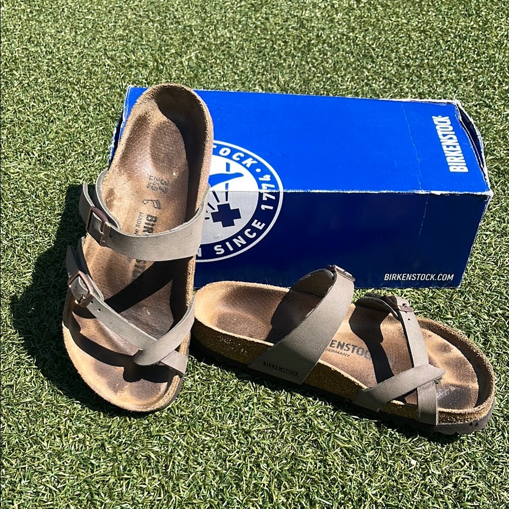 Birkenstock Taupe Cross-Strap Sandals sz 37 EU 6-6.5 US